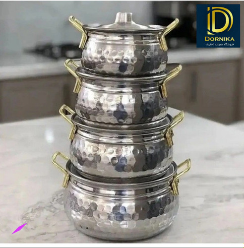 قابلمه روحی چکشی ۸ پارچه دسته طلایی