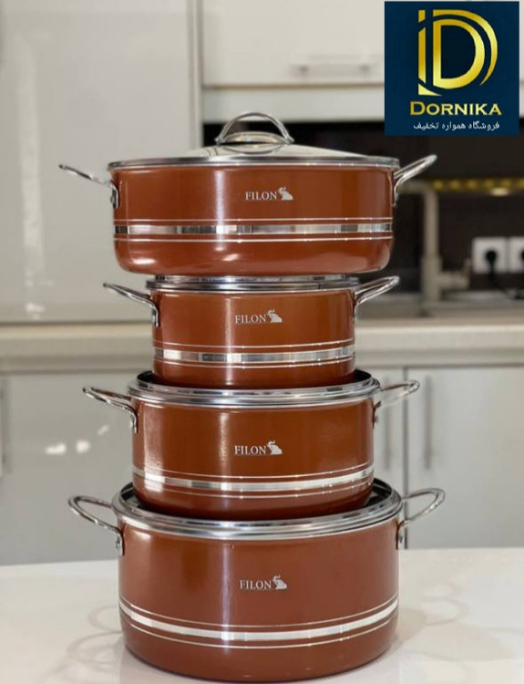 سرویس قابلمه گرانیتی 8 پارچه فیلون مدل کلاسیک ورق ضخیم رنگ مشکی