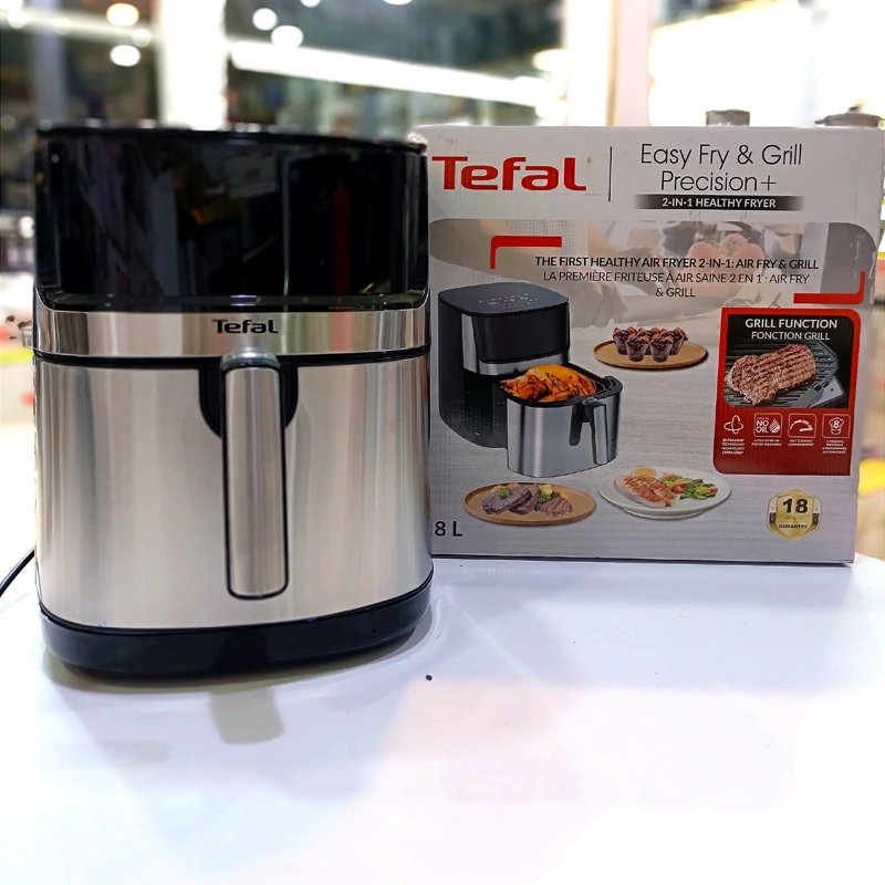 سرخ کن بدون روغن تفال اصلی کد 806، دو المنت چراغ دار با ضمانت داخل استیل