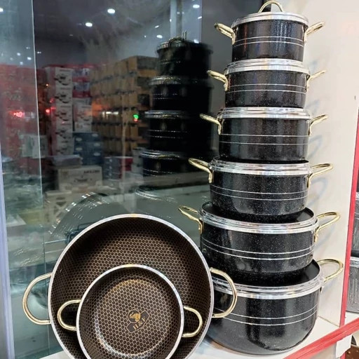 سرویس قابلمه ۱۴ پارچه هلنا دسته طلائی زنبوری