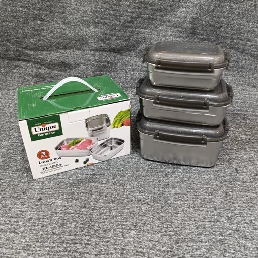 ظرف غذا استیل مستطیلی ۳ تیکه یونیک